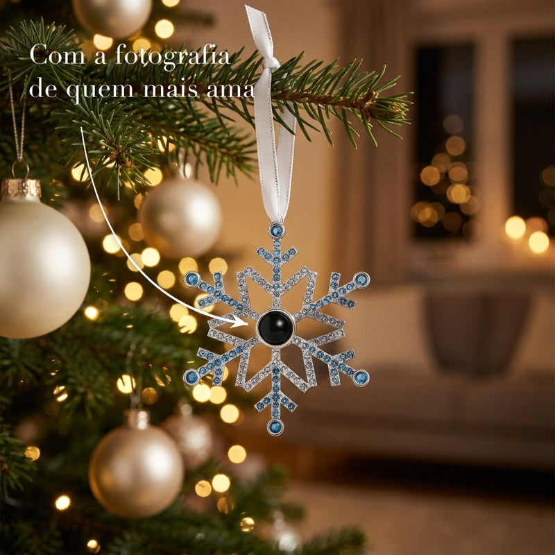 Floco de Neve Azul - Pendente de Natal Personalizado com Foto