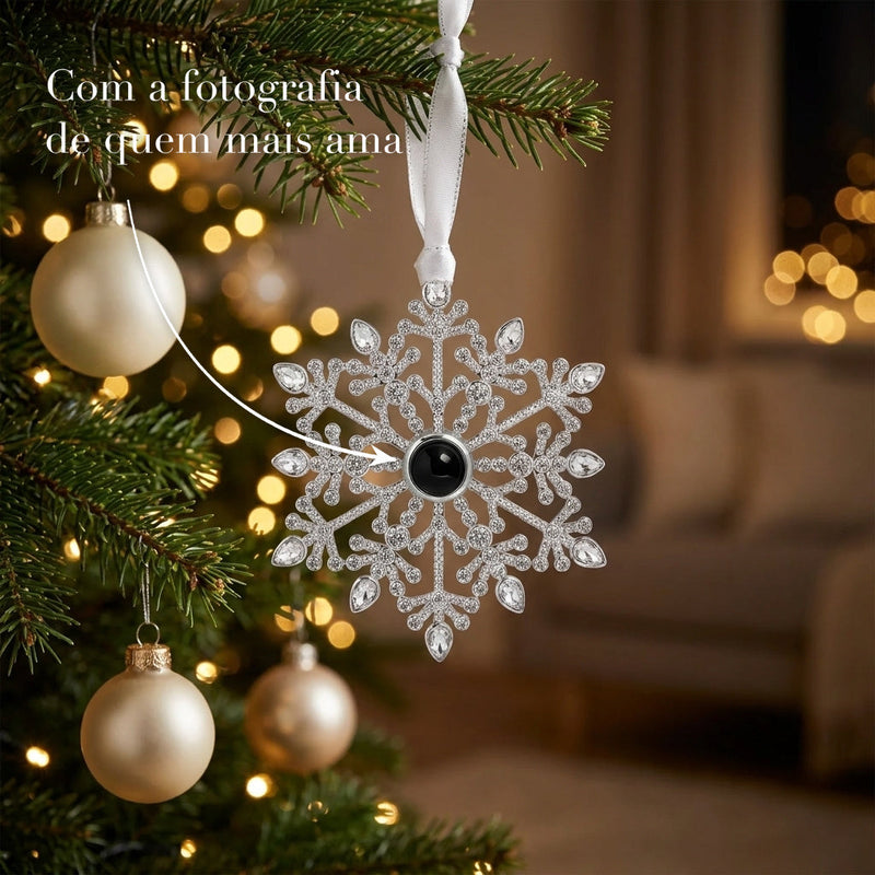 Floco de Neve em Cristal - Pendente de Natal Personalizado com Foto